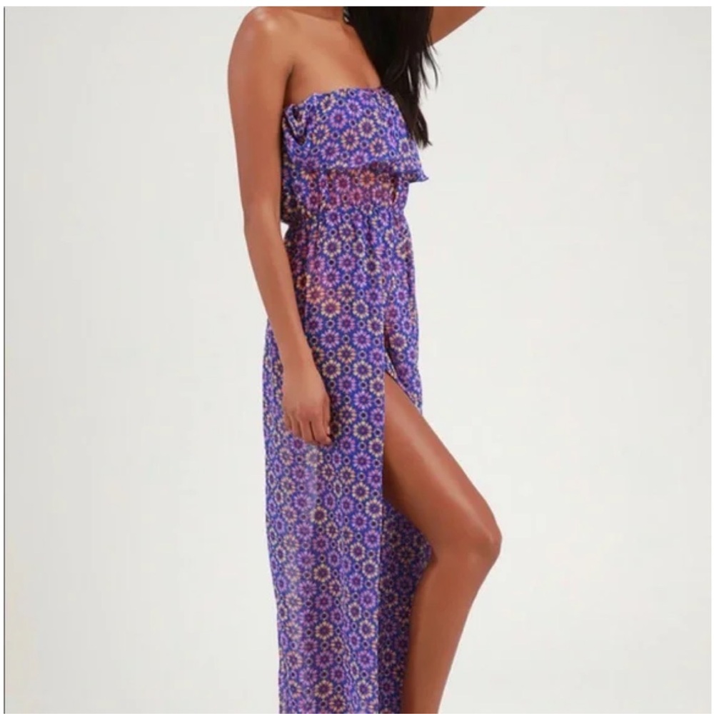 Lulus Layton Royal Blue Print Sheer Maxi Dress Swimsuit Coverup Size S